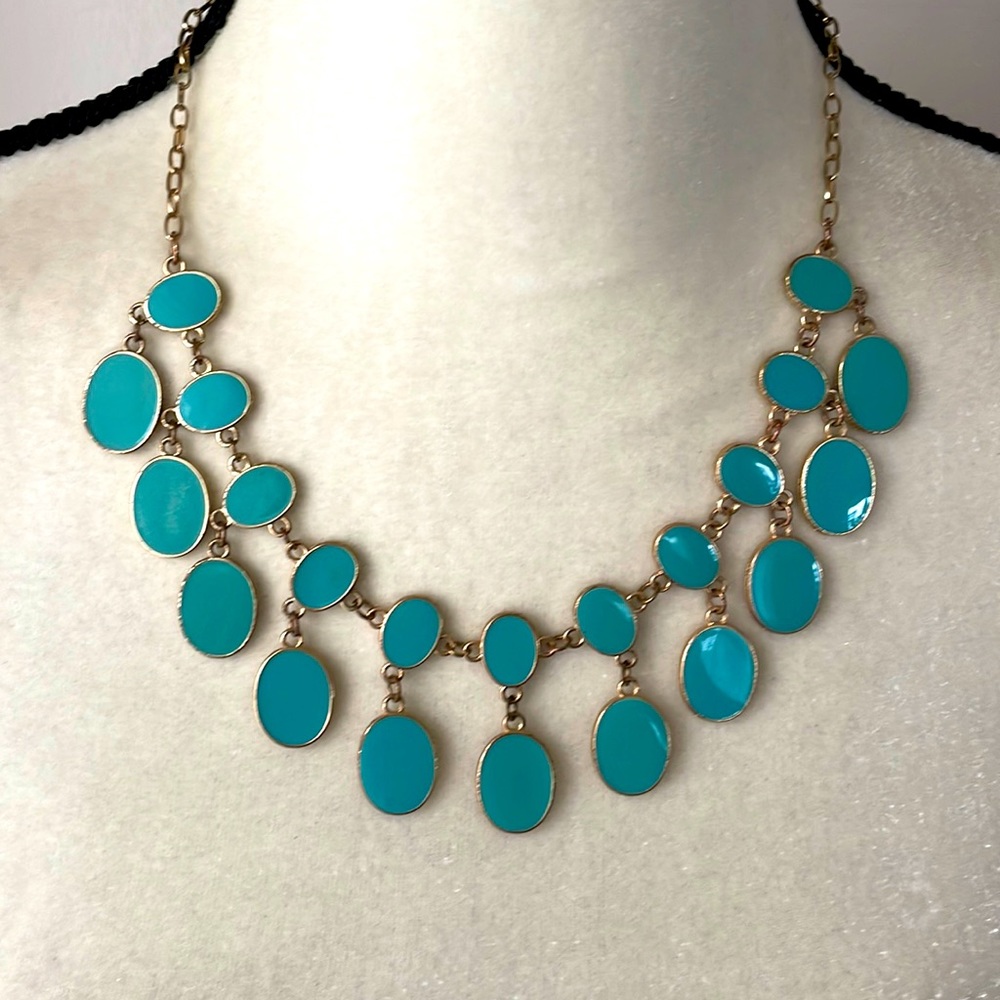 TURQUOISE AND GOLD Double Tiered Statement Necklace